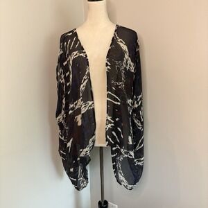 Winter Kate Condor Cape Kimono Blouse 100% VTG Silk Black Purple Art Boho Small